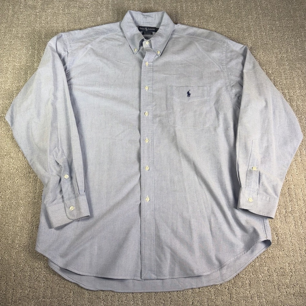Vintage 90's Ralph Lauren Big Shirt Blue Oxford Button Down Cotton Mens L Y2K